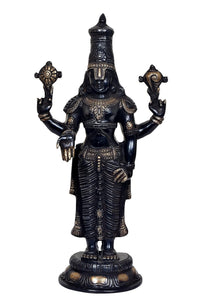 Brass Venkateswara Tirupati Balaji statue, dark blue finish with gold ornament details