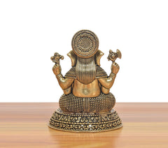 Superfine Brass Ganesh statue, back view with crown details and draped back panel