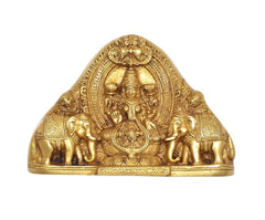 Brass Gaja Lakshmi idol with elephants, centered front, golden finish