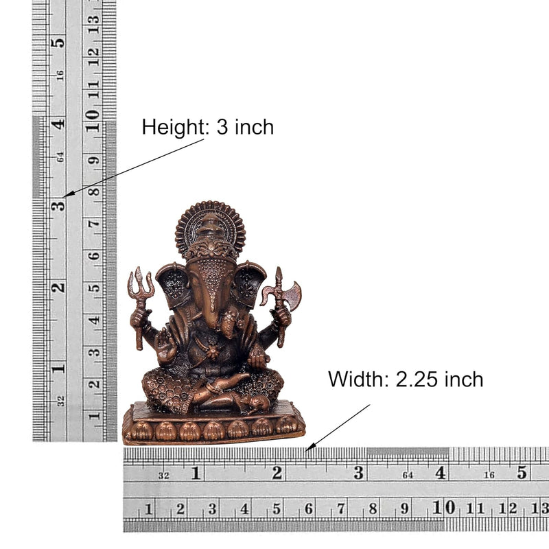 Copper Lord Ganesha Ganpati Idol Vinayak Religious Statue Copper Murti Multicolor (Height 3 Inch)