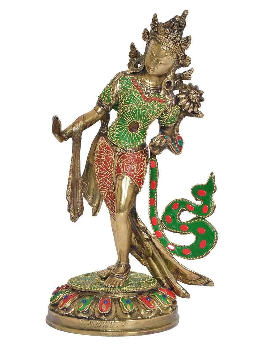 Brass Standing Tara Devi Statue -Meditation Spaces, for Home Decor and Office, or Thoughtful Spiritual Gift. (Height 15 Inch) Craft Detail