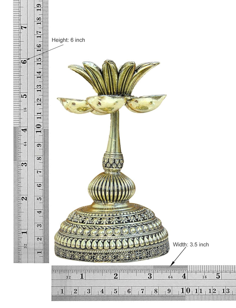 Bronze Lotus Oil Lamp Diya for Home Decor Room Office Diwali Pooja Gift Decoration Showpiece (Height 6 Inch)