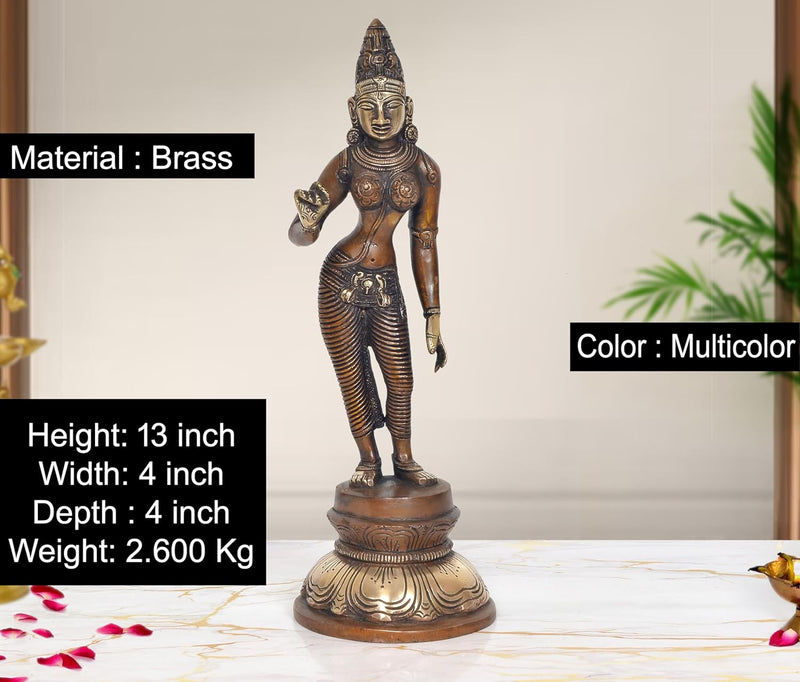 Brass Devi Uma Parvati Statue (Height: 13 inch)