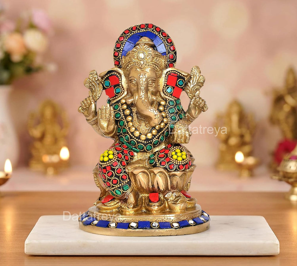 Brass Lord Ganesha Religious Murti (Height: 7.5 Inch) (Multicolor 1)
