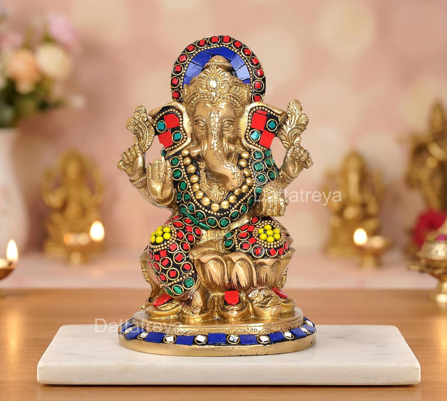 AONA Brass Lord Ganesha Religious Murti (Multicolor 1)