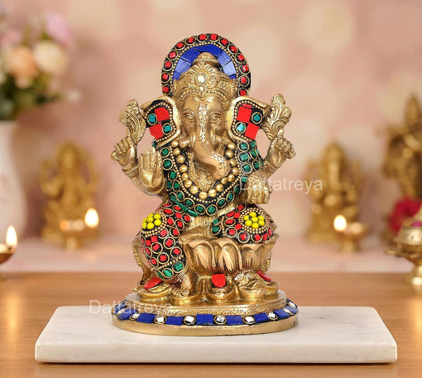 Brass Lord Ganesha Religious Murti (Height: 7.5 Inch) (Multicolor 1)
