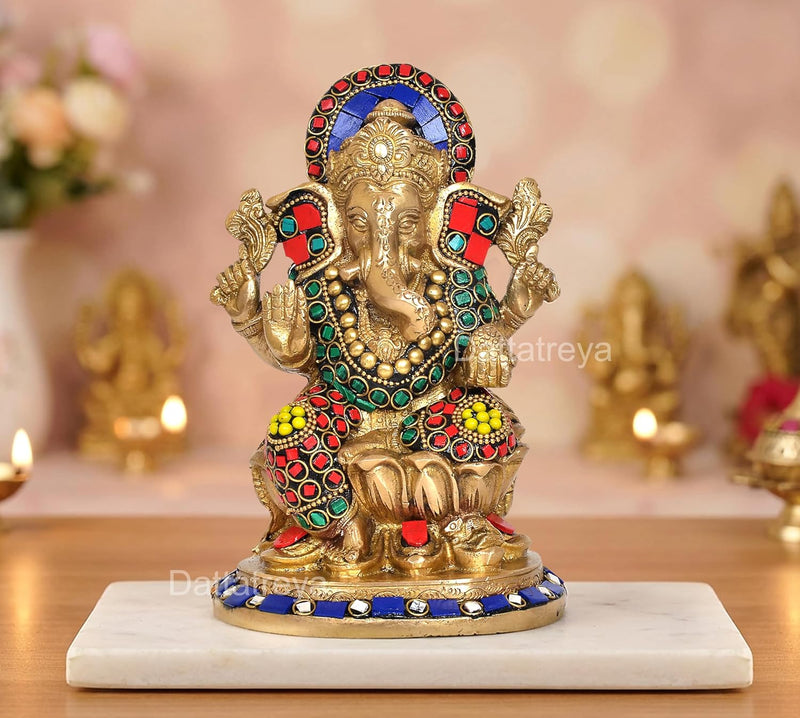AONA Brass Lord Ganesha Religious Murti (Multicolor 1)