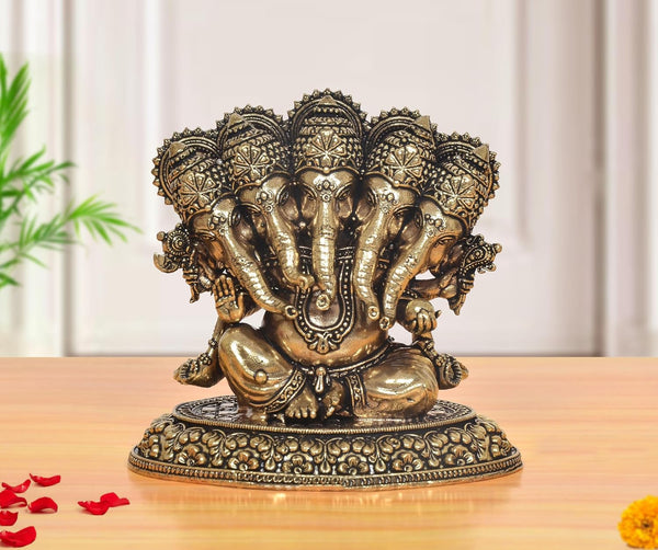 Superfine Brass Panchmukhi Ganesha Five Head Murti (Height: 3.5 Inch)
