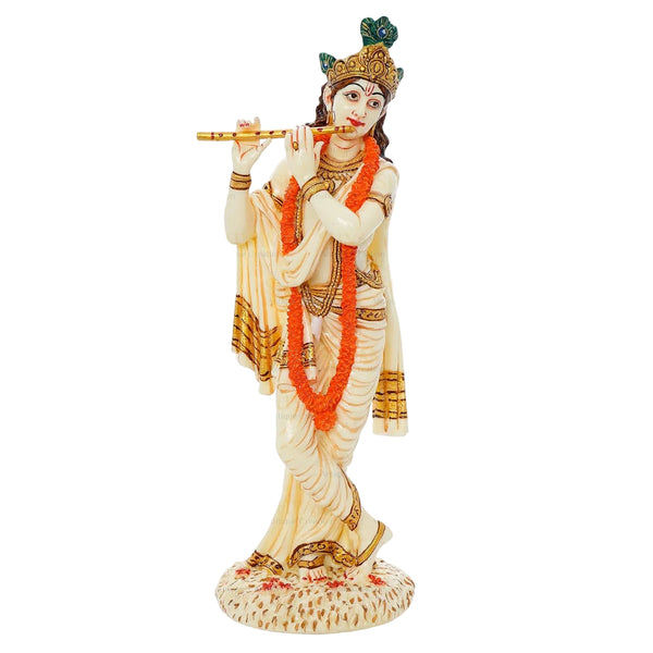 Marble Shri Krishna Playing Flute Idol | Standing Kanha Murti for Home, Temple, Office & Gifting (Height:10 Inches) Entryway Setting