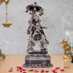 AONA figurine di Ganesha in ottone, con parasole e supporto decorato, 15 pollici