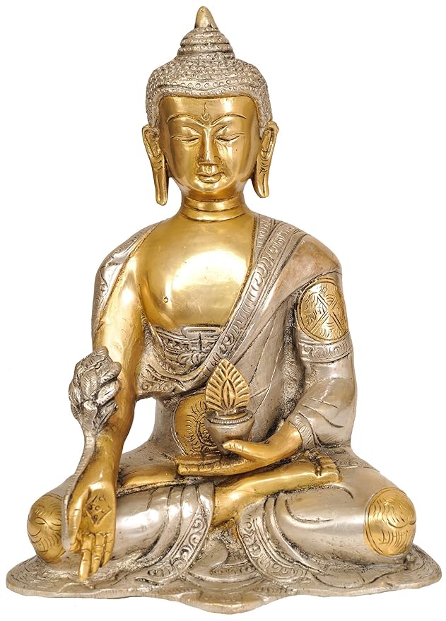 Lord Buddha Decorative Statue Idol Murti Sitting Pose - (Brass, Height 8")