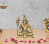 Shiva Aashirwaad Mudra brass figurine, seated with trident and blessing hand