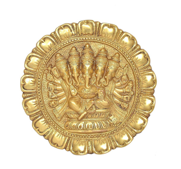 Brass Panchmukhi Ganesha Wall Hanging (Height 11 Inch) Study Setting