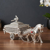 Metal Silver Horse Statue Decorative Storage Box, for Home Decor Living Room Table Top Diwali Decoration & Diwali Gifts (Height: 7 Inches)