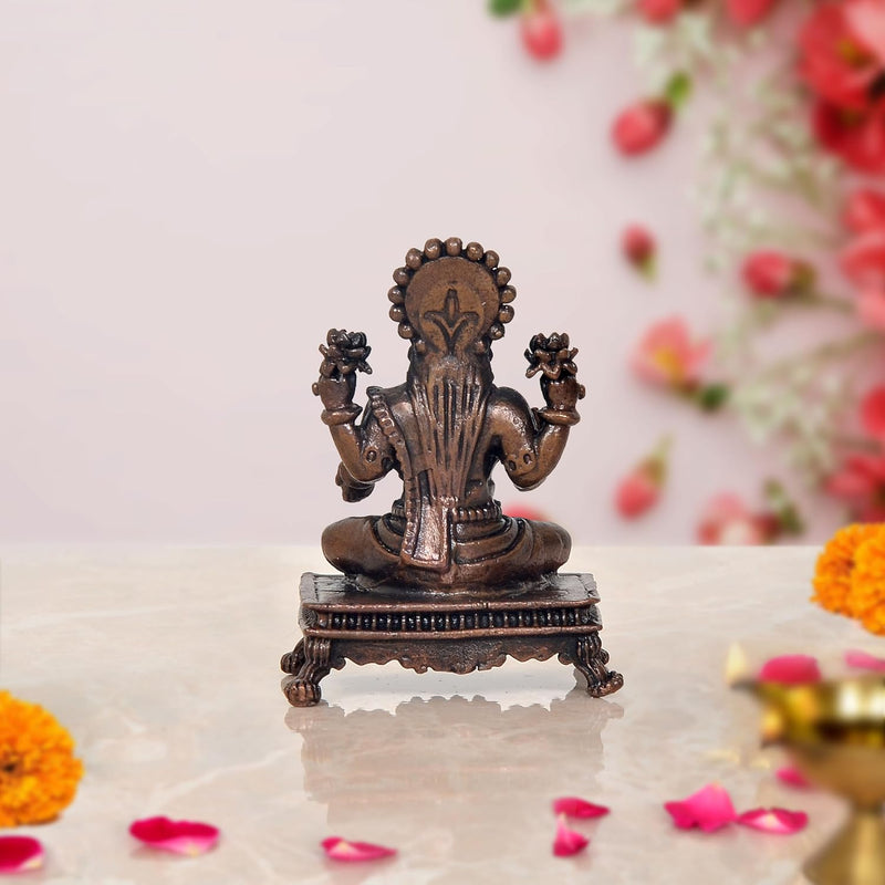 Copper Lakshmi Seated on Pedestal Murti for Home Temple (Height: 2.5 Inch)