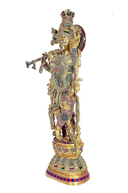 Lord Krishna Idol Krishna, Figurine Sculpture Home Office Temple Best Gift Item in Brass Height : 30 Inch