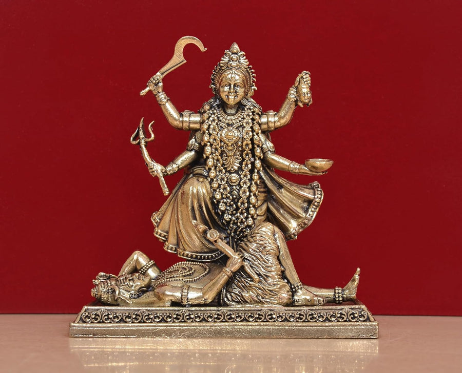 Superfine Brass Mahakaali Mata Idol with Shivji (Height 4 Inch) Craft Detail