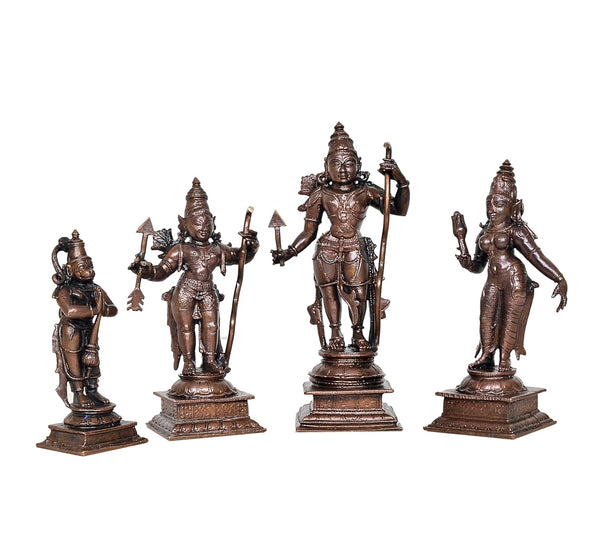 Copper Ram Darbar with Sita Lakshman Hanuman Copper Finish Statue, Height 6 inches