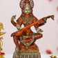 Brass Big Size Maa Goddess Saraswati Seated on Wooden PedestalI dol for Home Decor and Pooja (Height 30 Inch)