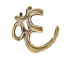 Gold-tone OM wall hanging sculpture with raised metal cutout and arched base