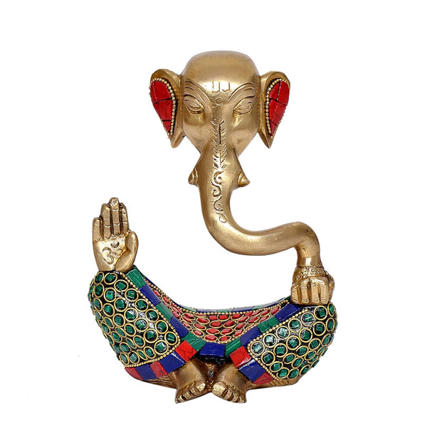 Brass Modern Ganesha Idol Ganesh Statue Multicolor Stone Work Finish | Home Decor/Office Entrance/Temple/Diwali Gift | (Height : 6 inch) (Multicolor)