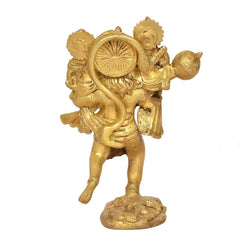 Brass Hanuman sculpture with Ram ji and Lakshman, detailed back view