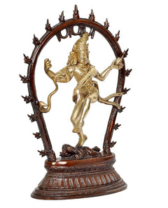Brass Natraj Lord Shiva idol standing pose inside spiked halo frame