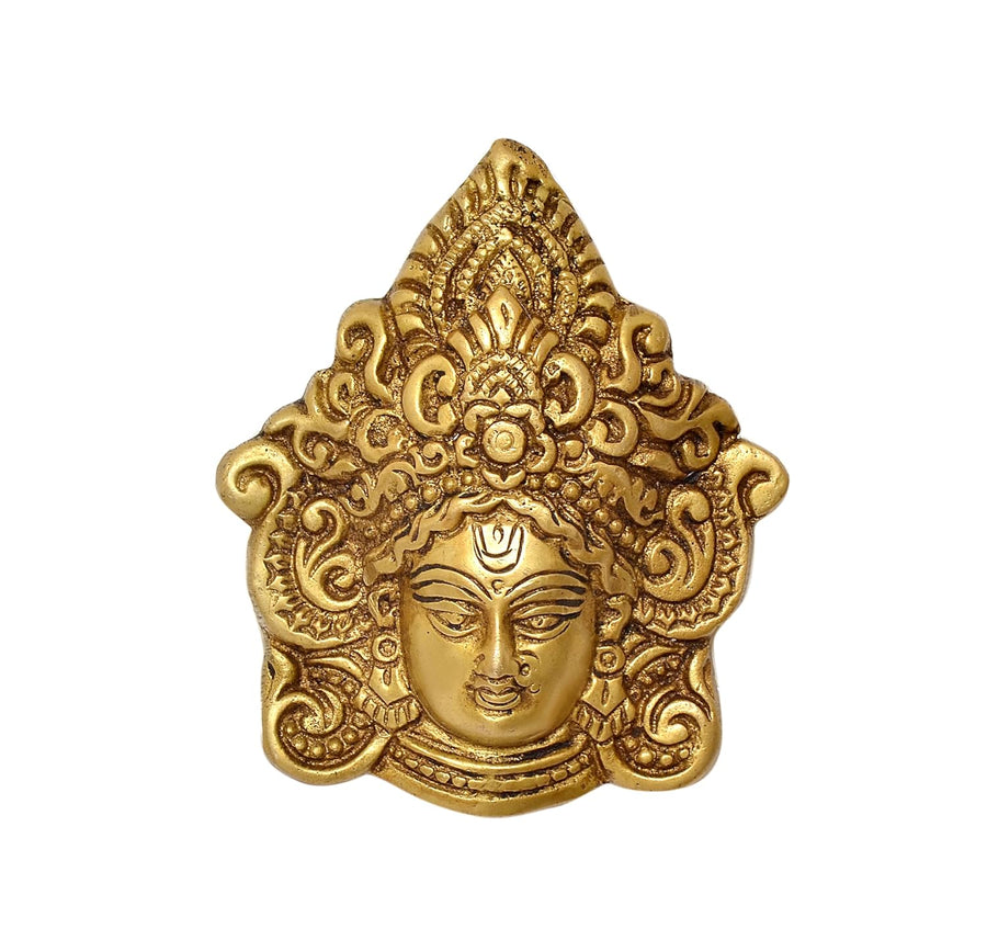 Brass Maa Durga Face Idol Wall Hanging Good Luck for Temple Home and Office Dust Brown Height 4 Inches Craft Detail