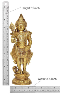 Brass Kartikeya Murugan statue size chart: height 11 inch, width 3.5 inch