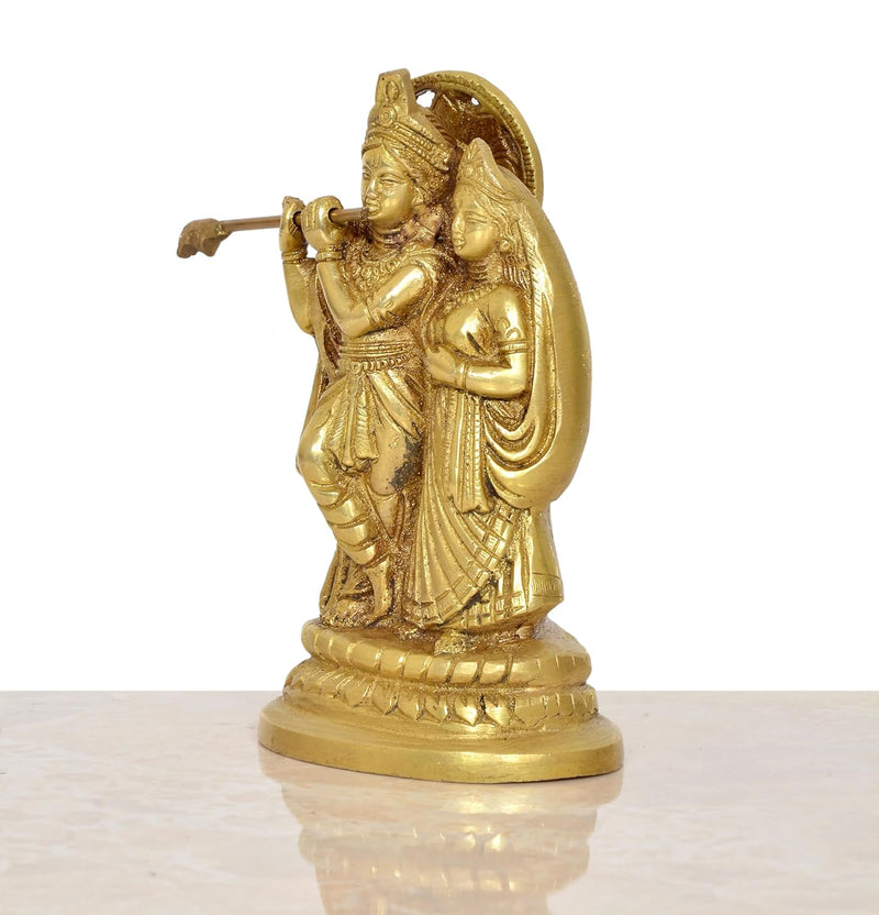 Brass Radha Krishna Idol Statue for Home Decor and Pooja Mandir Temple Office Decor (Height 5.5 Inch)