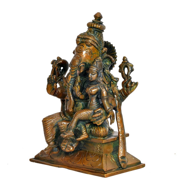 Brass Ganesha with Siddhi Idol - Hindu Deity Statue for Home Temple (Height : 7 inch) Study Setting