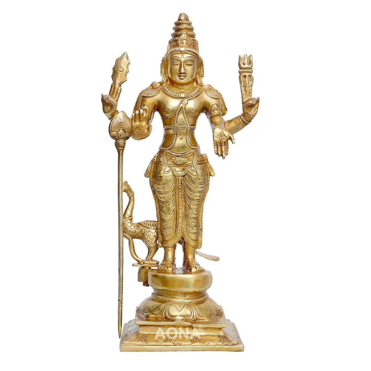 Brass Gold Kumar Kartikeya Statue (Height: 12 Inches)