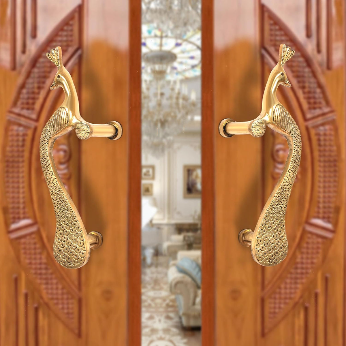 Brass Peacock Design Door Handle Pair (Pack of 2) (Height : 10 inch)