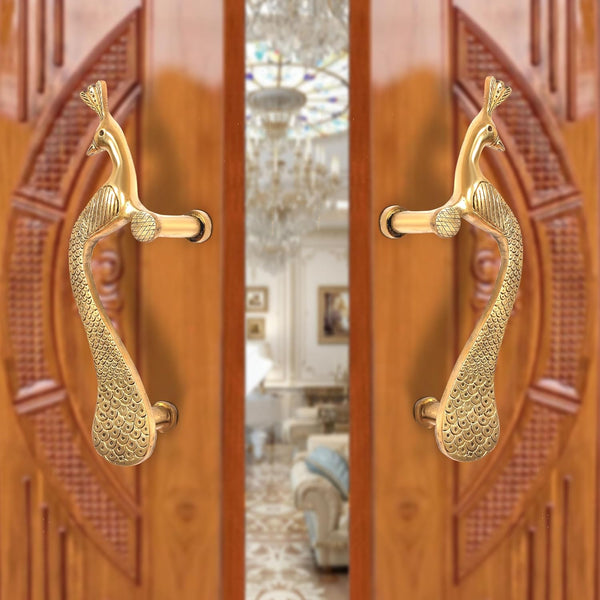 Brass Peacock Design Door Handle Pair (Pack of 2) (Height : 10 inch)