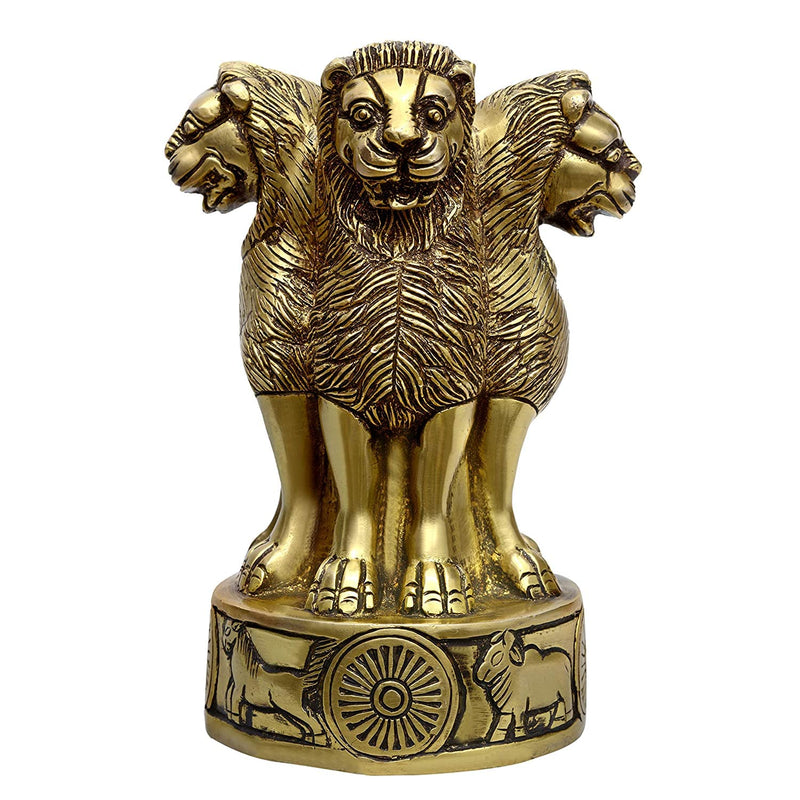 Brass Ashoka Stambh Emblem India Ashok Chakra Pillar Memento Sculpture Home Office Desk Artwork Showpiece | Height : 7 inch