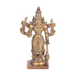 Brass Lord Vishnu Narayan decorative statue, front view with raised hands