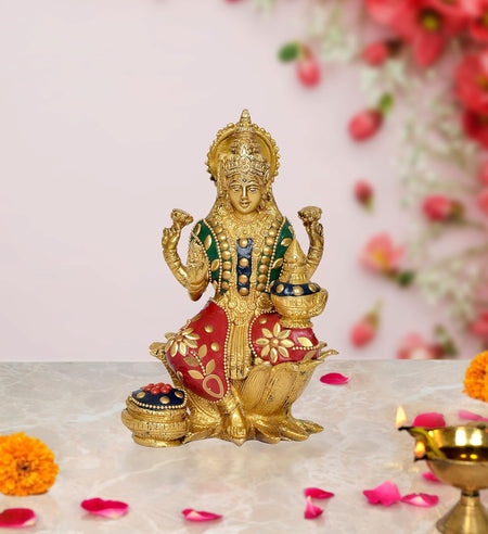 Handcrafted Brass Goddess Lakshmi Idol for Home Decor and Pooja - Hindu Goddess of Wealth Figurine (Height: 7 Inch)