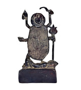 Back view of brass Maa Kali idol statue with crown and flowing draped design