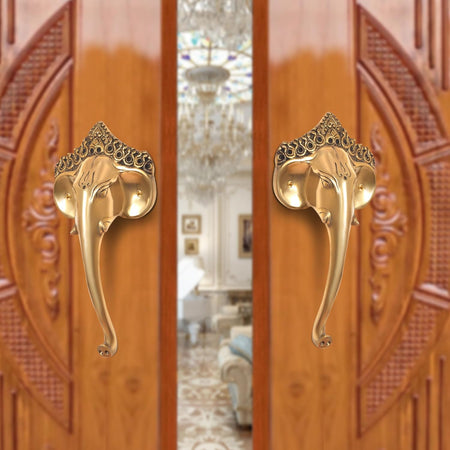 Brass Ganesha Face Door Handle (Pack of 1) (Height : 9.5 inch)