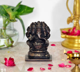 Brass Panchmukhi Ganesha idol, front view, dark bronze finish, 7 cm