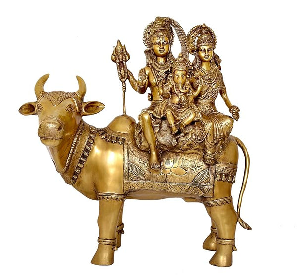 Brass Shiv Parivar Shiva Family Idol Family Sitting On Nandi Home Decor Height 26 Inch Entryway Setting