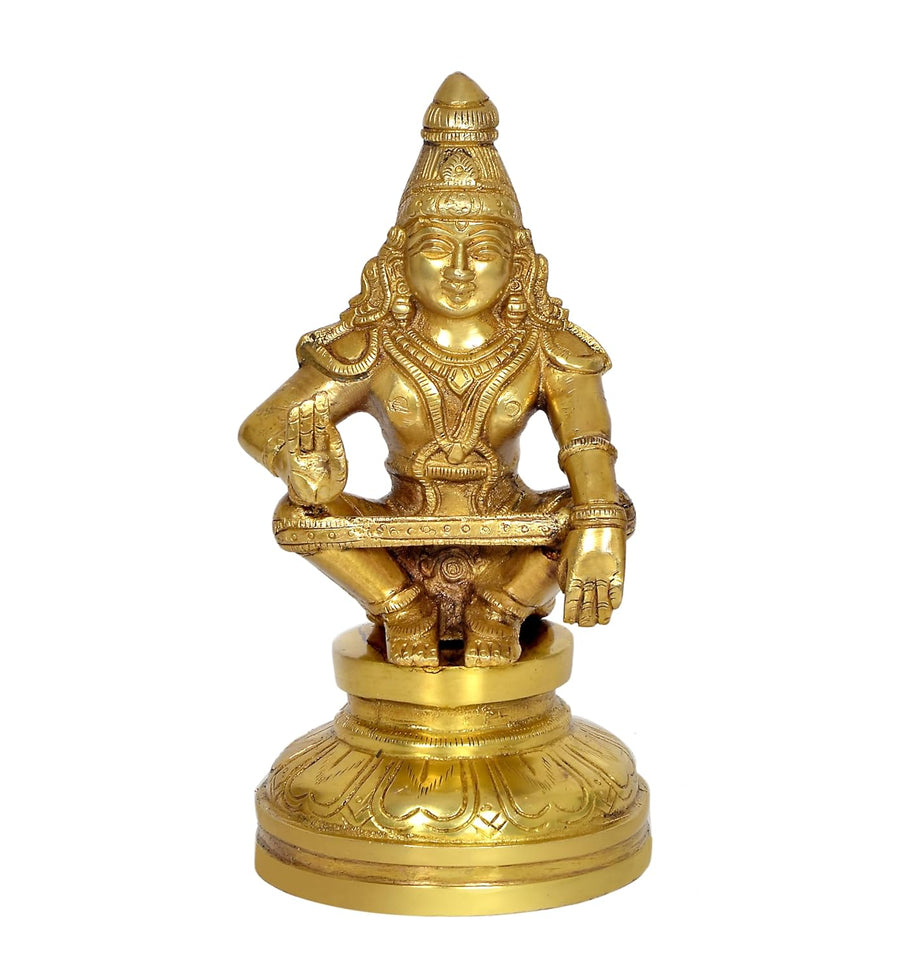 Handcrafted Brass Lord Ayyappan Swamy Statue | Traditional Hindu Idol for Home Temple & Office Decor (Height: 8 Inches) Craft Detail