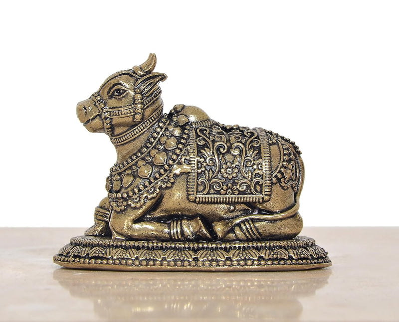 Bronze Shiva Seated Nandi Statue Nandi Bull for Shiv Temple Showpiece Home Decor Pooja Mandir (Height: 2 Inch)