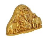 Brass Ganesha idol statue angled side view, elephants and decorative base detail