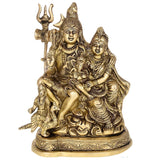 Brass Shiv Parivar Idol close-up; detailed faces of Shiva and family, ornate golden base