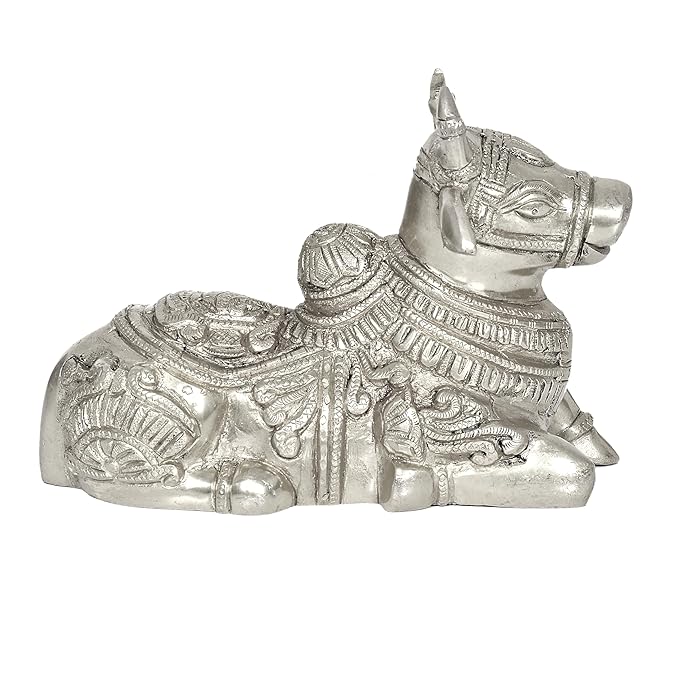 Brass Nandi Cow Statue Idol for Diwali Home Decor | Length : 8 Inches Craft Detail