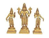 Brass Vishnu, Bhudevi & Sridevi idol statues, three-quarter angles, 6 inch (large)