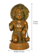 Brass Hanuman seated idol statue, 19 inch height, front view