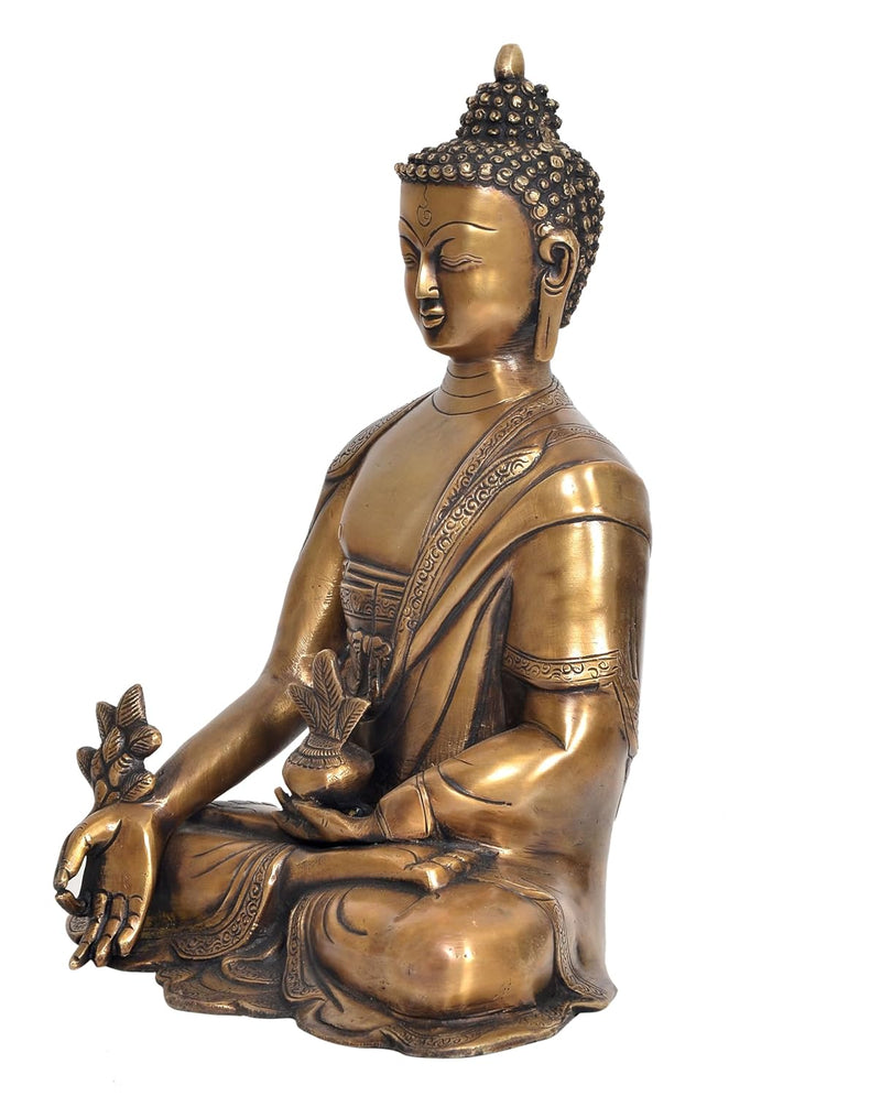 Brass Dhyan Mudra Buddha Statue - Handcrafted Spiritual Decor for Home Decor and Office Decor - Meditating Buddha Idol (Height 13.5 Inch)