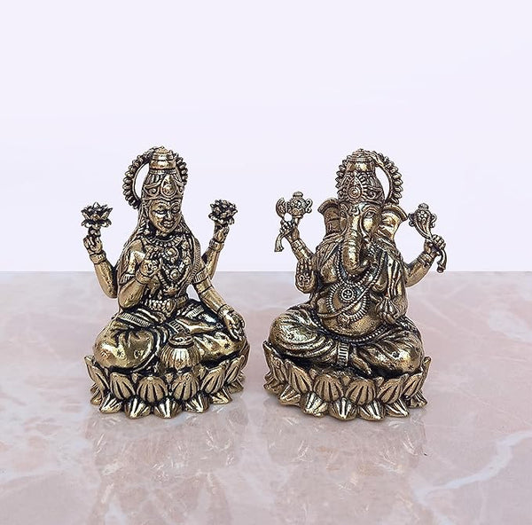 Super Fine Brass Lakshmi Ganesha Idol Laxmi Ganesh Diwali Pooja Gift Decoration Showpiece (Height 2 Inch)